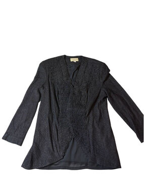 Vintage Damianou Black Textured Jacket USA Embroidered Open Front Evening Large